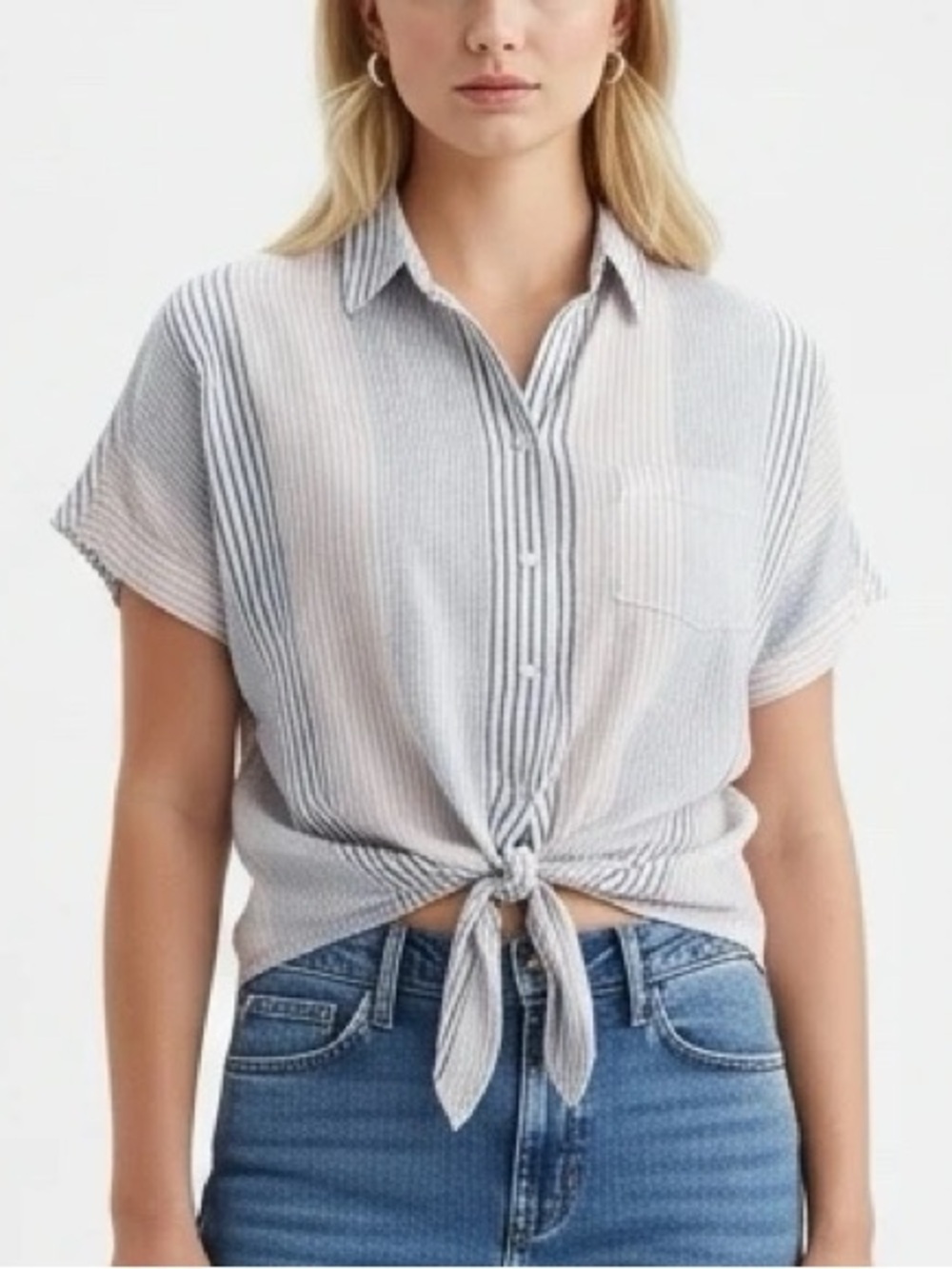 Madewell Red & Blue Striped Button Down Shirt